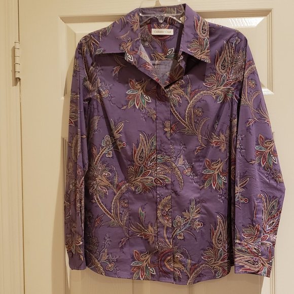 Coldwater Creek Purple Floral Paisley Button Down Shirt - Sz Small - Picture 1 of 10